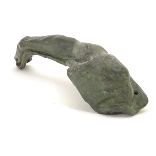 819 - A 19thC cast bronze sculpture modelled as the right arm and hand of a man. Approx. 10 1/4