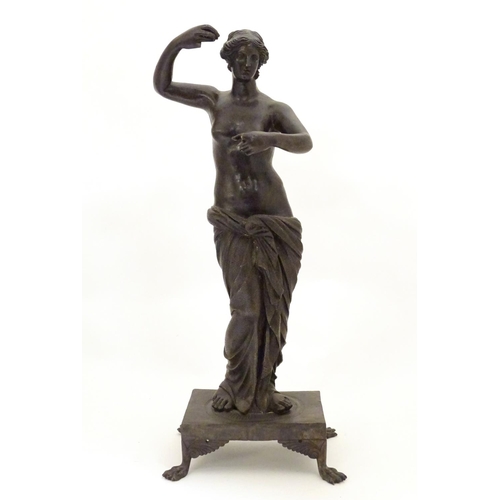 830 - A late 19th / early 20thC cast bronze sculpture modelled as a classical woman, possibly Venus / Aphr... 