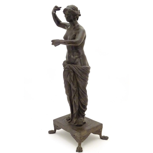 830 - A late 19th / early 20thC cast bronze sculpture modelled as a classical woman, possibly Venus / Aphr... 