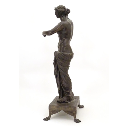 830 - A late 19th / early 20thC cast bronze sculpture modelled as a classical woman, possibly Venus / Aphr... 