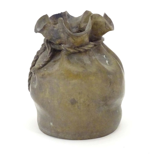 831 - A late 19thC cast bronze modelled as a sack with a rope tie. Marked under. Approx. 6 3/4