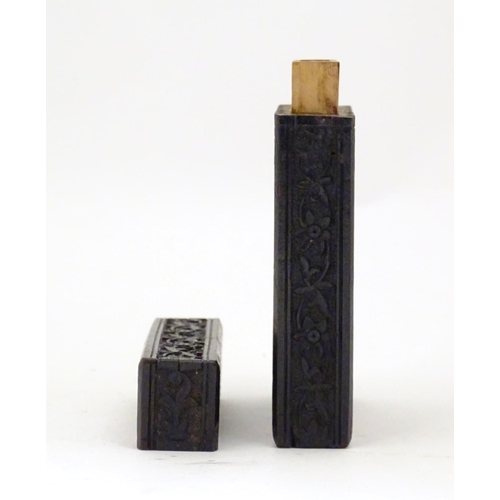 952 - A Victorian ebonised card case with floral and foliate carved detail. Approx. 4 1/4