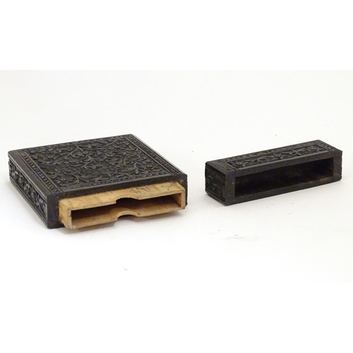 952 - A Victorian ebonised card case with floral and foliate carved detail. Approx. 4 1/4