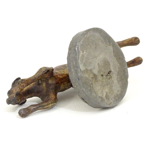 953 - A late 19th / early 20thC cold painted bronze car mascot modelled as a running hound / dog, on an as... 