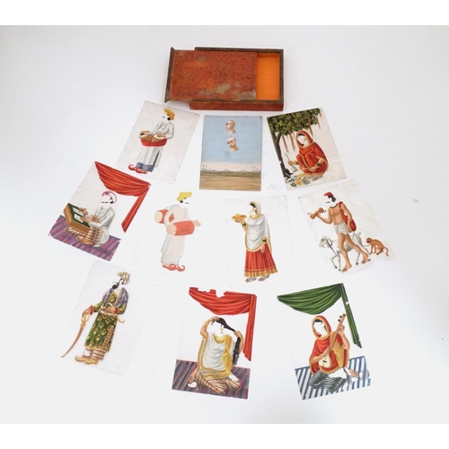 975 - A rare and unusual late 19thC Indian costume miniature game, comprising a hand painted base card dep... 