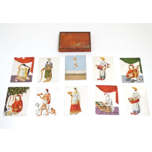 975 - A rare and unusual late 19thC Indian costume miniature game, comprising a hand painted base card dep... 