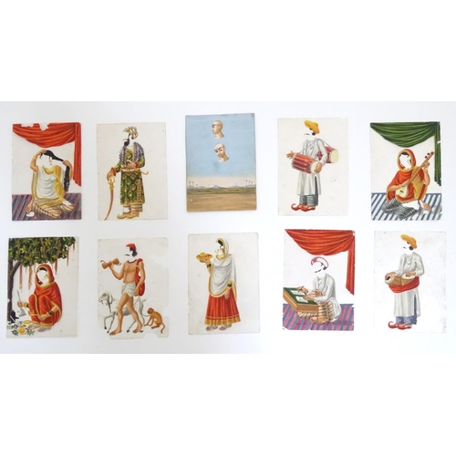 975 - A rare and unusual late 19thC Indian costume miniature game, comprising a hand painted base card dep... 