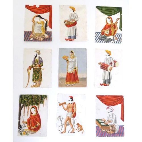 975 - A rare and unusual late 19thC Indian costume miniature game, comprising a hand painted base card dep... 