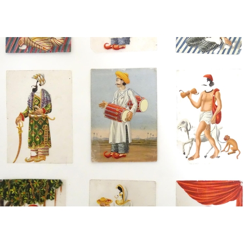 975 - A rare and unusual late 19thC Indian costume miniature game, comprising a hand painted base card dep... 