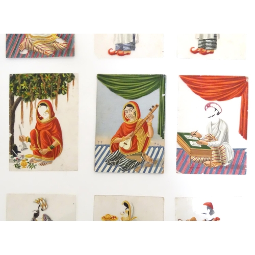 975 - A rare and unusual late 19thC Indian costume miniature game, comprising a hand painted base card dep... 