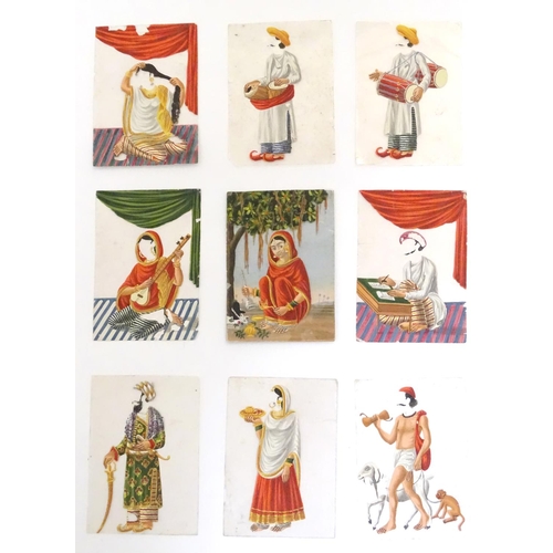 975 - A rare and unusual late 19thC Indian costume miniature game, comprising a hand painted base card dep... 