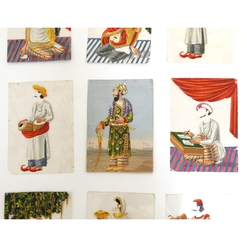 975 - A rare and unusual late 19thC Indian costume miniature game, comprising a hand painted base card dep... 