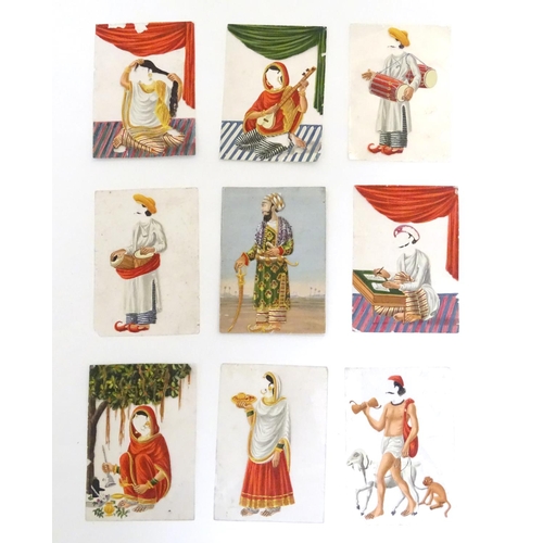 975 - A rare and unusual late 19thC Indian costume miniature game, comprising a hand painted base card dep... 