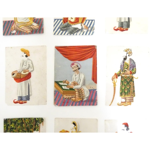 975 - A rare and unusual late 19thC Indian costume miniature game, comprising a hand painted base card dep... 