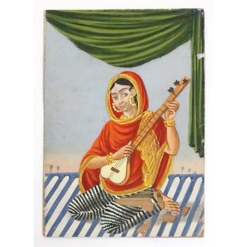 975 - A rare and unusual late 19thC Indian costume miniature game, comprising a hand painted base card dep... 