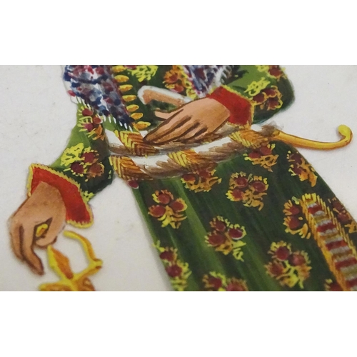 975 - A rare and unusual late 19thC Indian costume miniature game, comprising a hand painted base card dep... 