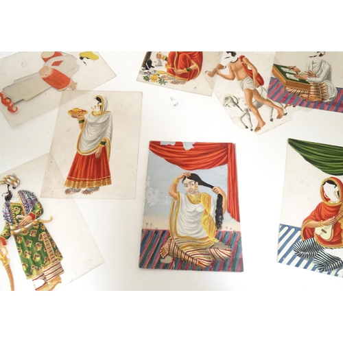 975 - A rare and unusual late 19thC Indian costume miniature game, comprising a hand painted base card dep... 