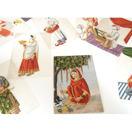 975 - A rare and unusual late 19thC Indian costume miniature game, comprising a hand painted base card dep... 