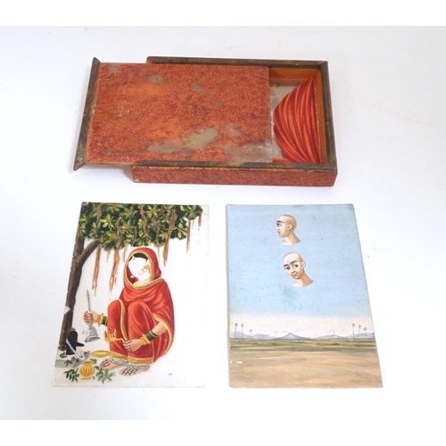 975 - A rare and unusual late 19thC Indian costume miniature game, comprising a hand painted base card dep... 