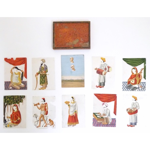 975 - A rare and unusual late 19thC Indian costume miniature game, comprising a hand painted base card dep... 