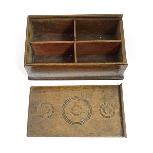 976 - A Georgian spice box, the sliding lid opening to reveal four sections within. The lid decorated with... 