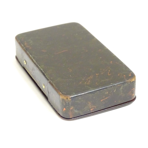 983 - A 19thC snuff box with lacquer finish resembling faux agate bloodstone with yellow metal mounts. App... 