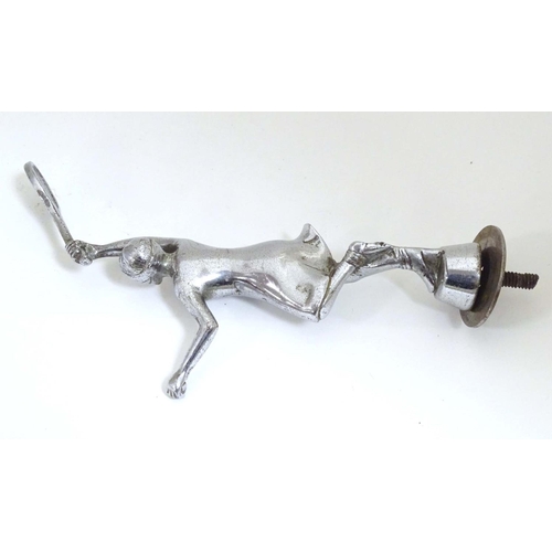 990 - A 20thC chrome car mascot modelled as a female tennis player. Approx. 7 3/4