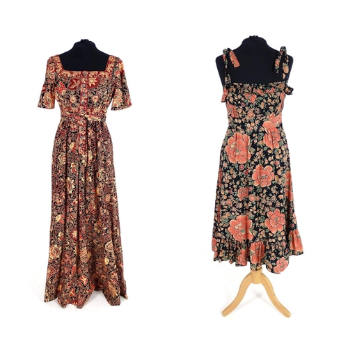 715 - Two vintage dresses, c 1980's, from Clothes by Samuel Sherman. A cotton knee length patterned summer... 