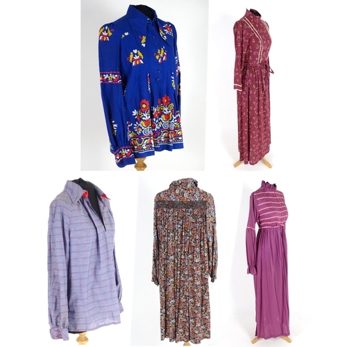 720 - 5 Vintage outfits comprising of Just Jane smocked paisley pattern dress with elasticated cuffs, UK s... 