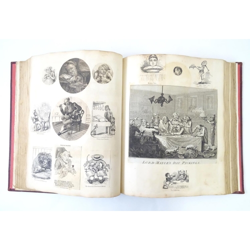 655 - A 19thC scrap book, bound in red leather, the spine with gold tooled lettering 'Comicalities', the i... 