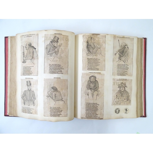 655 - A 19thC scrap book, bound in red leather, the spine with gold tooled lettering 'Comicalities', the i... 