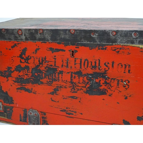 594 - An early 20thC wooden transit / kit trunk , marked 'Sergeant L. H. Houltson , 2nd Royal Fusiliers', ... 