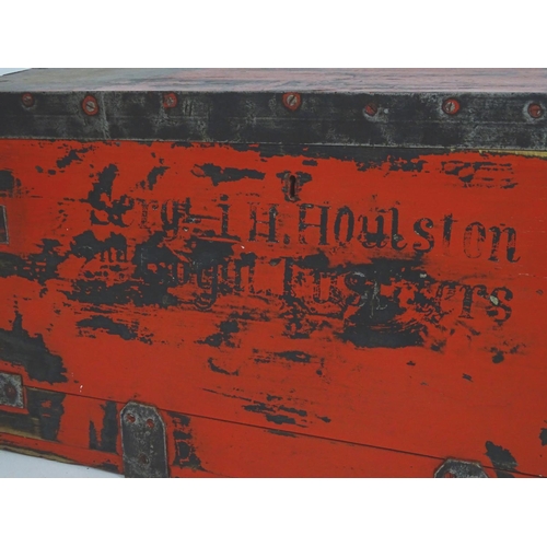 594 - An early 20thC wooden transit / kit trunk , marked 'Sergeant L. H. Houltson , 2nd Royal Fusiliers', ... 