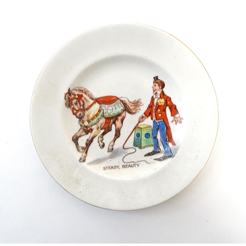 128 - Three Morley, Fox & Co. children's circus plates, comprising, A Piggie Back, with a circus figure ri... 