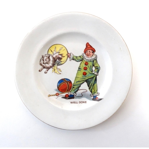 128 - Three Morley, Fox & Co. children's circus plates, comprising, A Piggie Back, with a circus figure ri... 