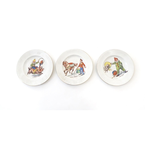 128 - Three Morley, Fox & Co. children's circus plates, comprising, A Piggie Back, with a circus figure ri... 