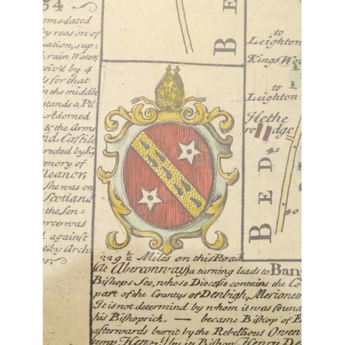 805 - Maps: Two 18thC maps of Bedfordshire, comprising a hand coloured road strip map, published in John O... 