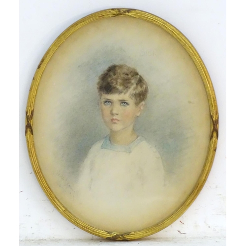 1645 - Edith M. S. Scannell (1952-1940), English School, Pencil and watercolour, An oval, A portrait of a y... 