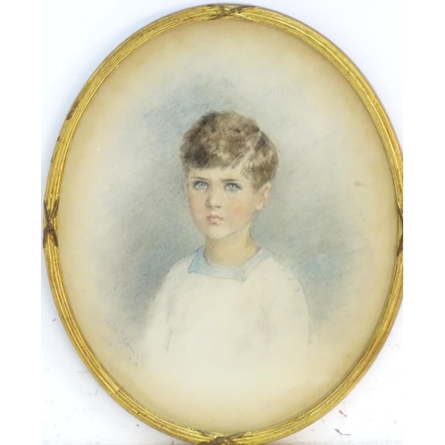 1645 - Edith M. S. Scannell (1952-1940), English School, Pencil and watercolour, An oval, A portrait of a y... 