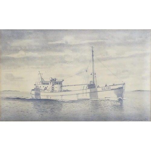 1647 - S. J. Johansson, XX, Two pencil drawings on paper, A sailing boat, and a fishing boat. Both signed a... 