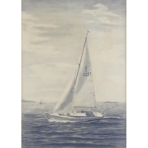 1647 - S. J. Johansson, XX, Two pencil drawings on paper, A sailing boat, and a fishing boat. Both signed a... 