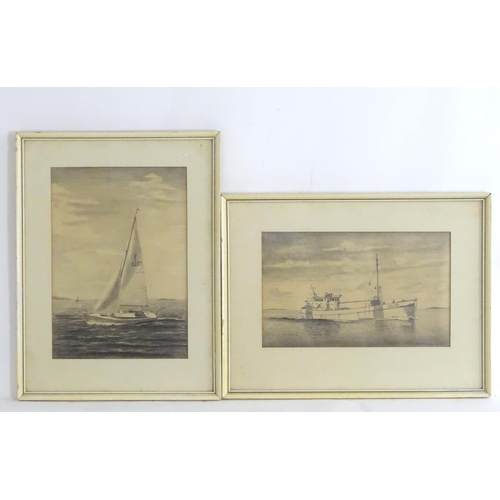 1647 - S. J. Johansson, XX, Two pencil drawings on paper, A sailing boat, and a fishing boat. Both signed a... 