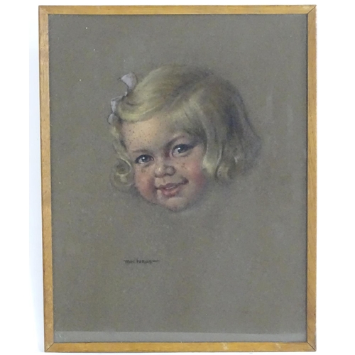 1648 - Tom Purvis, XX, Pastel drawing on paper, A portrait of young girl. Signed lower left. Approx. 18