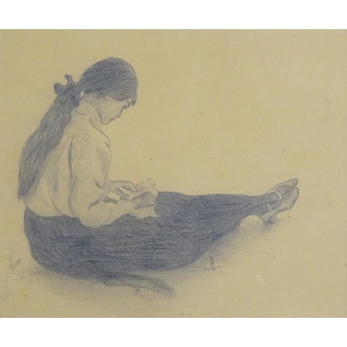 1649 - Luck, XX, Pencil drawing on paper, A portrait of a seated girl. Signed and dated 1919 lower right. A... 