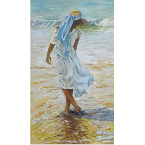 1651 - Audrey Stevenson, XX, Pastel, Summer Day, A young girl in a white dress and hat with a blue ribbon p... 