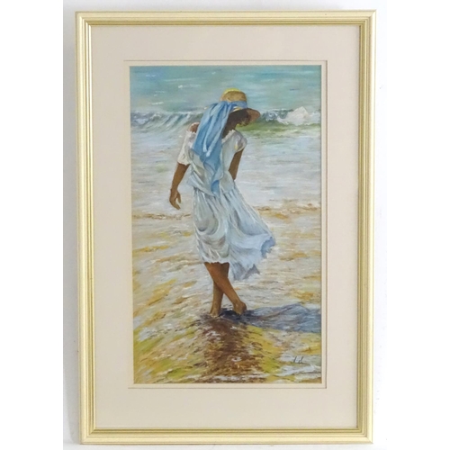 1651 - Audrey Stevenson, XX, Pastel, Summer Day, A young girl in a white dress and hat with a blue ribbon p... 