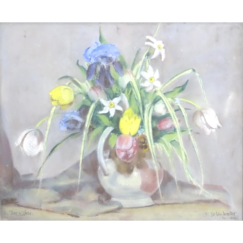 1652 - P. St John Langton, XX, Mixed media on paper, A still life of flowers in a jug. Signed and dated 193... 