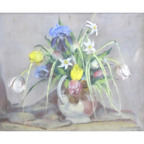 1652 - P. St John Langton, XX, Mixed media on paper, A still life of flowers in a jug. Signed and dated 193... 