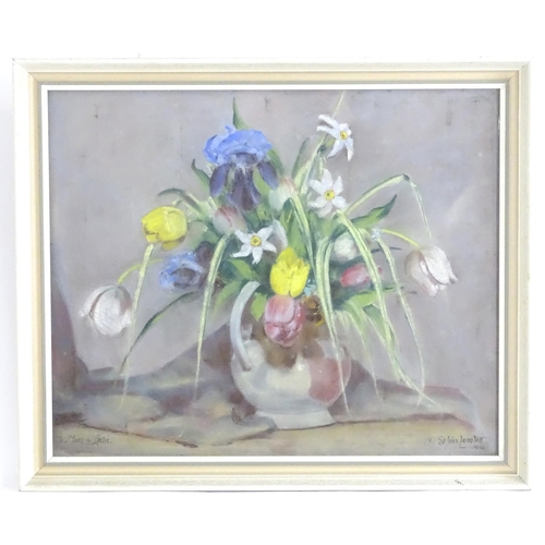 1652 - P. St John Langton, XX, Mixed media on paper, A still life of flowers in a jug. Signed and dated 193... 