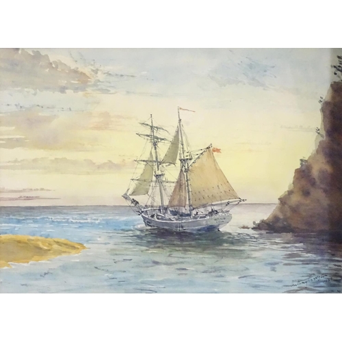 1660 - Anthony Gregson, XX, Watercolour and ink, x2, Sailing ships / galleons off the shore at sunrise / su... 